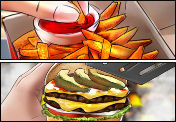 James Randolph*'s Food storyboard art