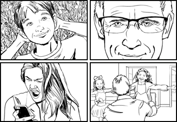 Steve Wolf's People - B&W Line storyboard art