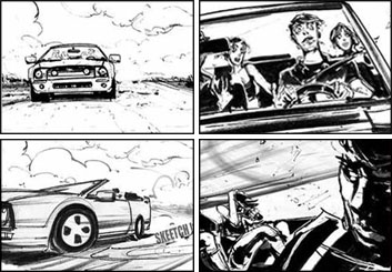 Charles Ratteray*'s Shooting Vehicles storyboard art