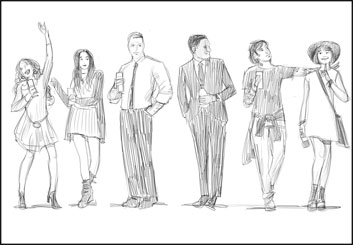 David Mellon's People - B&W Line storyboard art