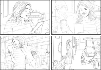 Kathy Berry's People - B&W Line storyboard art