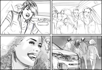 Kathy Berry's People - B&W Line storyboard art