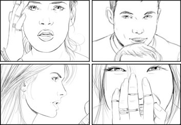 Kathy Berry's People - B&W Line storyboard art