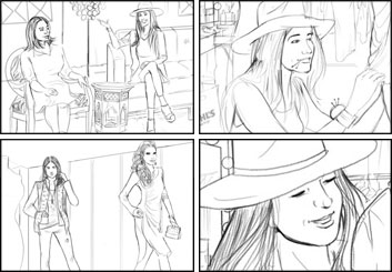 Kathy Berry's People - B&W Line storyboard art