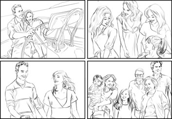 Kathy Berry's People - B&W Line storyboard art