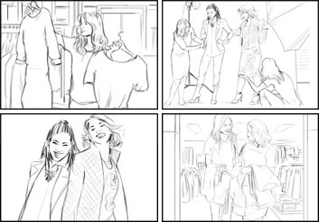 Kathy Berry's People - B&W Line storyboard art